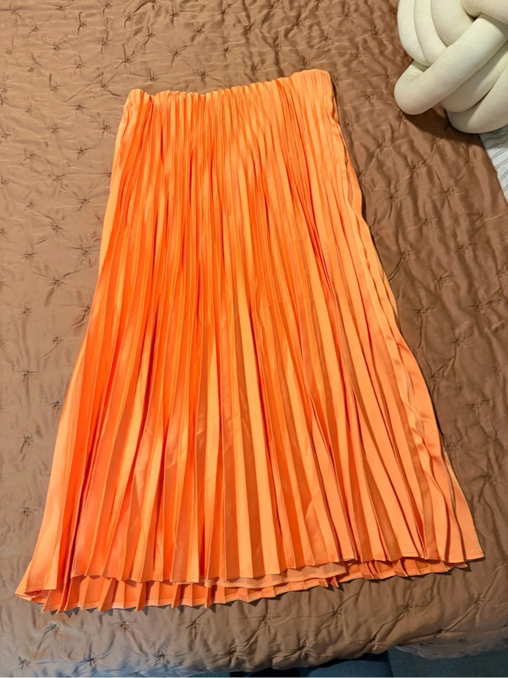 J. Crew Bright Orange Pleated Pull-On Midi Skirt